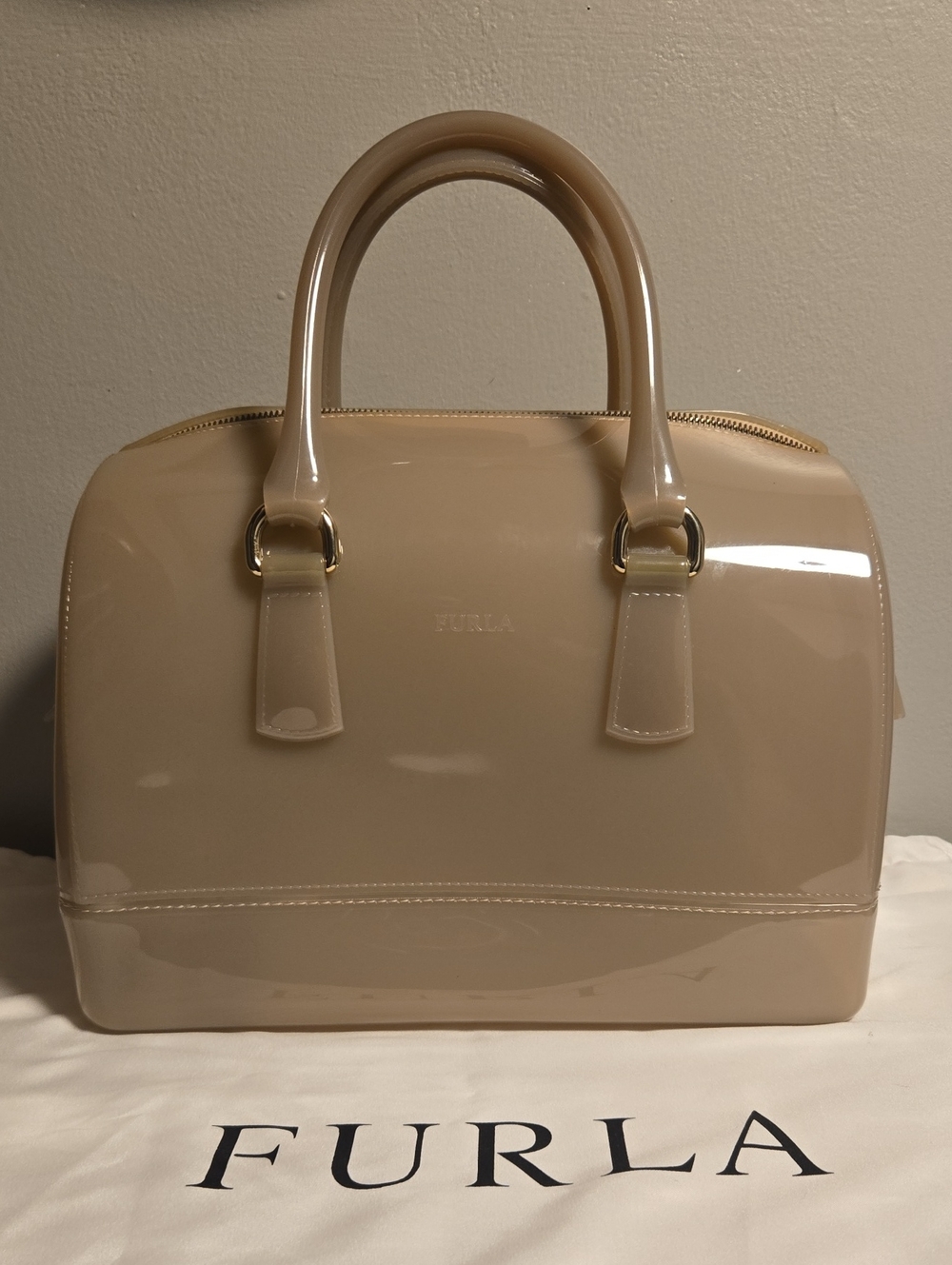 Furla Glossy Neutral Dome Satchel in Light Beige - Picture 5 of 13